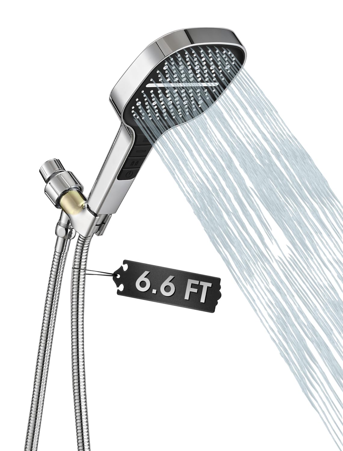 YASINU Handheld Shower Head with Extra Long Hose, 8 Setting Square Detachable Hand Held Spray with Upgrade Button & On Off Switch, 79" Hose - Chrome