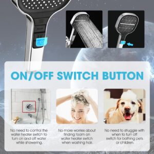 YASINU Handheld Shower Head with Extra Long Hose, 8 Setting Square Detachable Hand Held Spray with Upgrade Button & On Off Switch, 79" Hose - Chrome