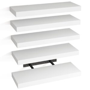 fixwal 15.8in floating shelves for wall white, 5 pack shelves for room wall, bathroom, living room, bedroom, kitchen, office decor