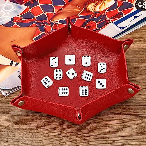 PATIKIL Leather Dice Tray, 2 Pcs Valet Tray Foldable Catchall Holder Leather Travel Tray for Men Women for Dice Card Jewelry Key Coin Glasses, Red 2 Size