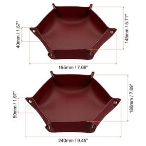 PATIKIL Leather Dice Tray, 2 Pcs Valet Tray Foldable Catchall Holder Leather Travel Tray for Men Women for Dice Card Jewelry Key Coin Glasses, Red 2 Size