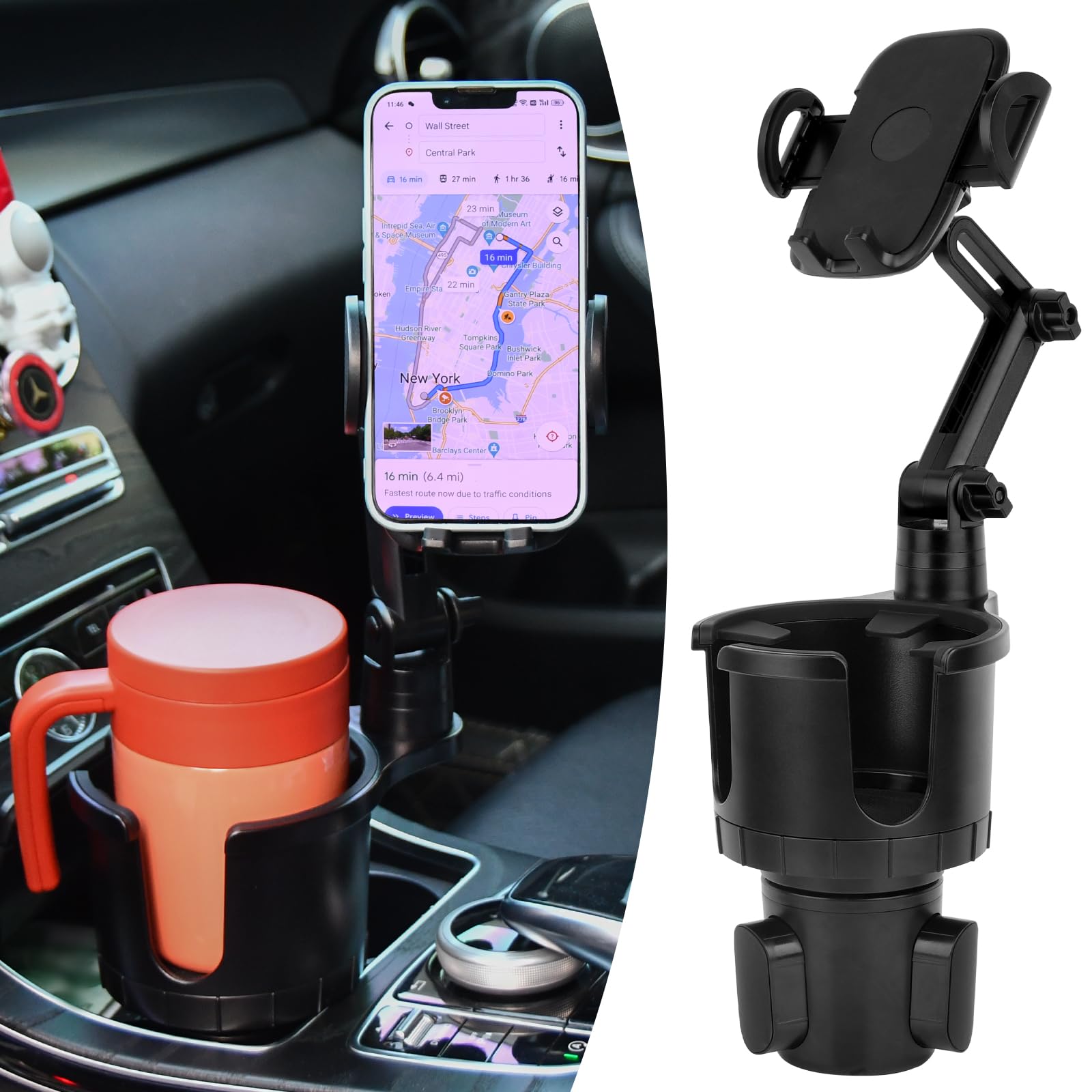 JRing Car Cup Holder Expander with Phone Mount, Cup Holder Cell Phone Holder, Durable Cell for Compatible iPhone Samsung & All Smartphones