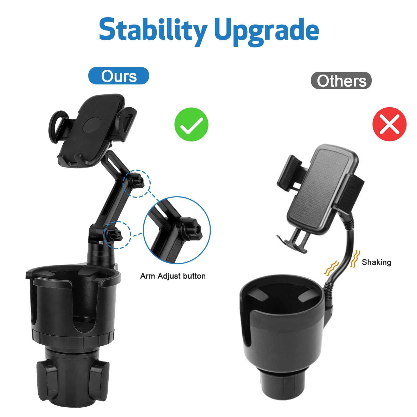 JRing Car Cup Holder Expander with Phone Mount, Cup Holder Cell Phone Holder, Durable Cell for Compatible iPhone Samsung & All Smartphones