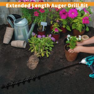 2 PCS Extended Length 2"x32"Garden Auger Drill Bit, Spiral Drill for Planting Bulbs and Potted Plants & No Need to Squat Down, Plant Bit with 3/8"Hex Drive Drill