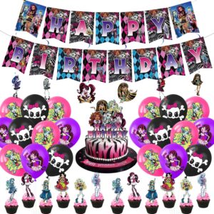 monster party decorations,birthday party supplies for monster girl party supplies includes banner - cake topper - 12 cupcake toppers - 18 balloons- 6 hanging swirls