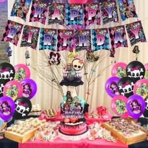 Monster Party Decorations,Birthday Party Supplies For Monster Girl Party Supplies Includes Banner - Cake Topper - 12 Cupcake Toppers - 18 Balloons- 6 Hanging Swirls