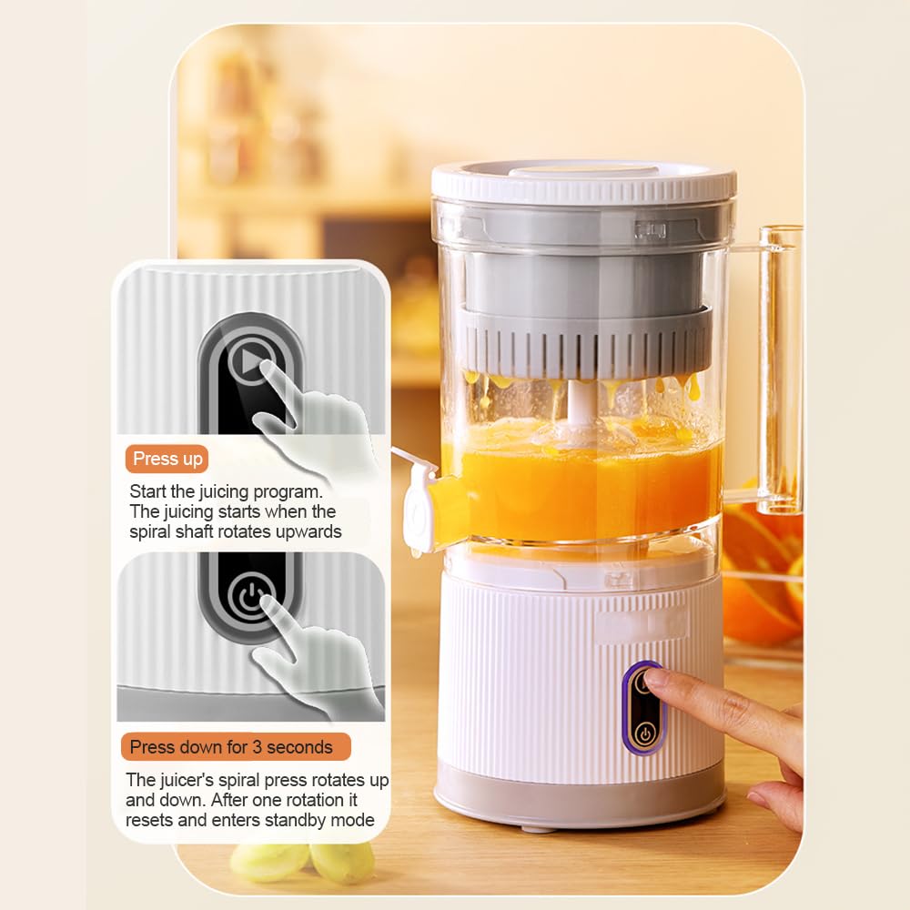 Cornesty Electric Citrus Juicer Squeezer with Pulp Basket, 300ml Juicer Machine for Citrus Orange Lemon Grapefruit, Automatic Citrus Juice with USB Charging, BPA-Free, Easy to Clean (White)