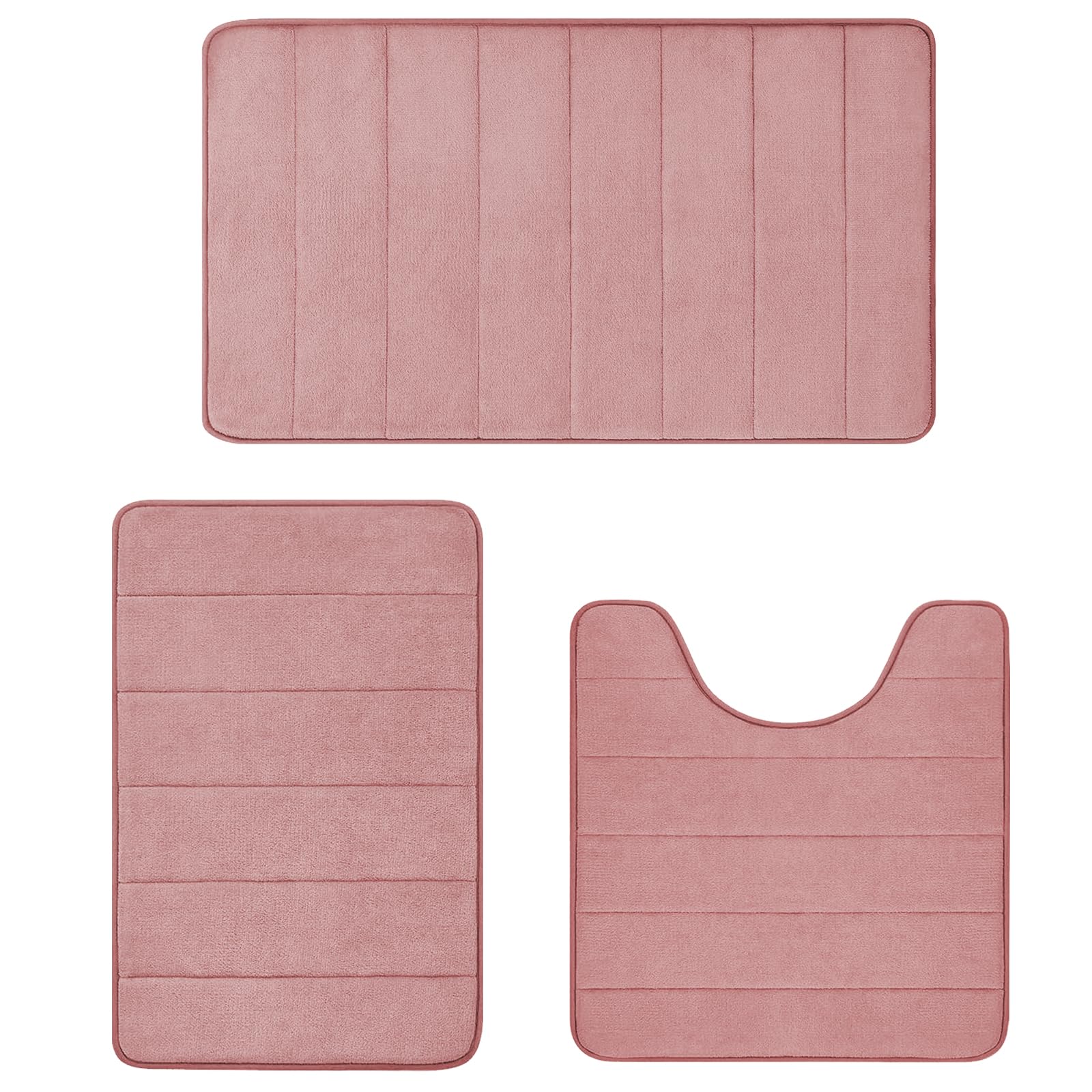 Bathroom Rugs Sets 3 Piece,Memory Foam Bath Mat,Soft Bathroom Rugs,Bathroom Rug Set,Bath Mats for Bathroom Sets,Absorbent Bath Rugs with No Slip PVC Backing Machine Washable,Easy to Dry - Peach Pink