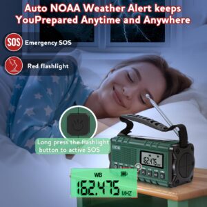 10000mAh Emergency Radio, Solar Charging, Hand Crank, NOAA Weather Alert Radio & Power Bank, SOS, AM/FM/WB & LED Flashlight for Emergency Kit, Type-C Charge, Reading Lamp,Headphone Jack