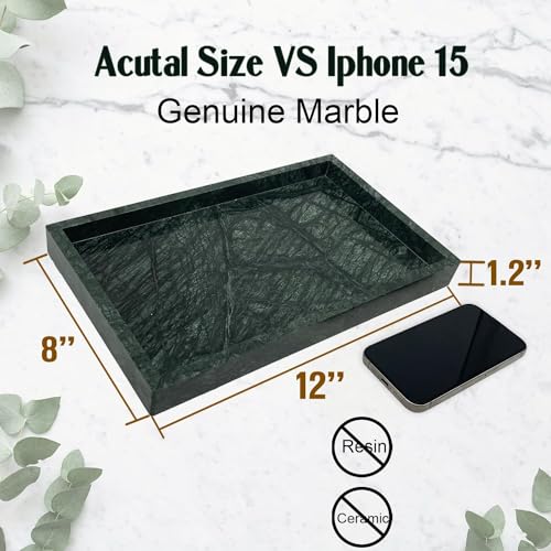 PROCIDA 100% Natural Marble Vanity Tray Green Marble Stone Organizer Tray for Bathroom Kitchen Dresser Perfume, Non-Resin, Non-Ceramic, Thickened & Strengthened Material, 12"x8"