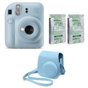 fujifilm instax mini 12 instant camera accessory kit (pastel blue) with mini sky blue film (2 pack), sky blue case