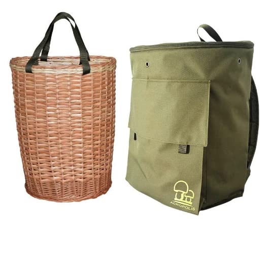 Acropolis Wicker Forage Basket - Backpack for Mushroom Picking - Mushrooms Rucksack - Foraging Backpack with Straps for Forager - Belt Forage Basket Pouch for Camping