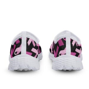 POLERO Breast Cancer Awareness Shoes for Women Pink Ribbon Slip On Shoes Flat Air Mesh Water Shoes Quick Drying Footwear for Casual Indoor Outdoor Size 8