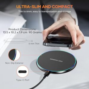 Wireless Charger Compatible with iPhone 15 14 13 12 11 Pro Max/Mini/Plus/XR/X/8, 15W Max Fast Wireless Charging Pad Mat for Samsung Galaxy S23/S22/S21/S20/S10, Galaxy Buds