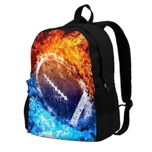 srufqsi red and blue fire with football backpack school bookbag for boys girls college backpack laptop backpacks travel daypack for teen women men