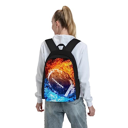 Srufqsi Red and Blue Fire with Football Backpack School Bookbag For Boys Girls College Backpack Laptop Backpacks Travel Daypack For Teen Women Men