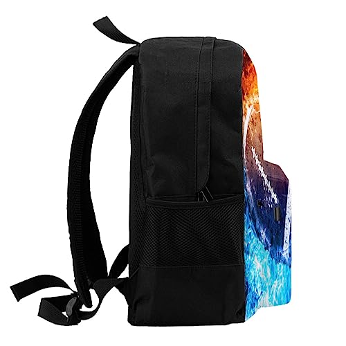 Srufqsi Red and Blue Fire with Football Backpack School Bookbag For Boys Girls College Backpack Laptop Backpacks Travel Daypack For Teen Women Men