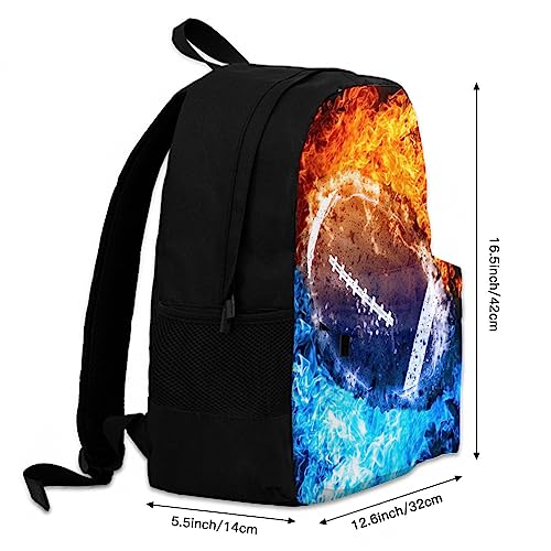 Srufqsi Red and Blue Fire with Football Backpack School Bookbag For Boys Girls College Backpack Laptop Backpacks Travel Daypack For Teen Women Men