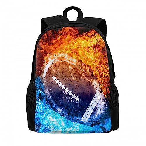 Srufqsi Red and Blue Fire with Football Backpack School Bookbag For Boys Girls College Backpack Laptop Backpacks Travel Daypack For Teen Women Men