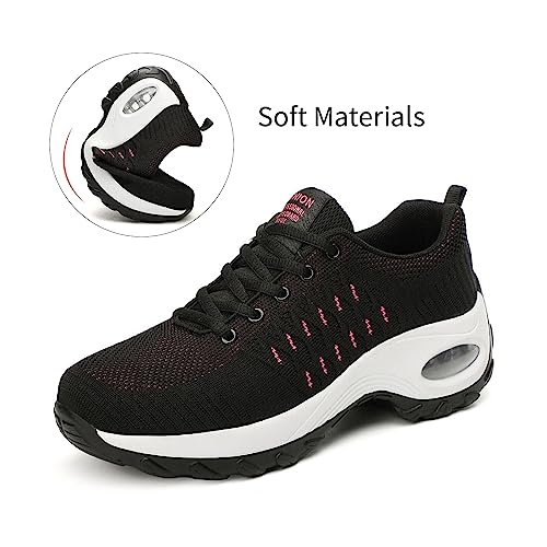 Lymeral Womens Walking Shoes Slip on Sock Sneakers, Wide Width, Lightweight, Air Cushion, Black, 9