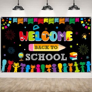 welcome back to school backdrop banner decorations, large fabric welcome back to school bulletin board decorations, welcome back to school photo booth background wall decorations, 72.8 x 43.3 inch