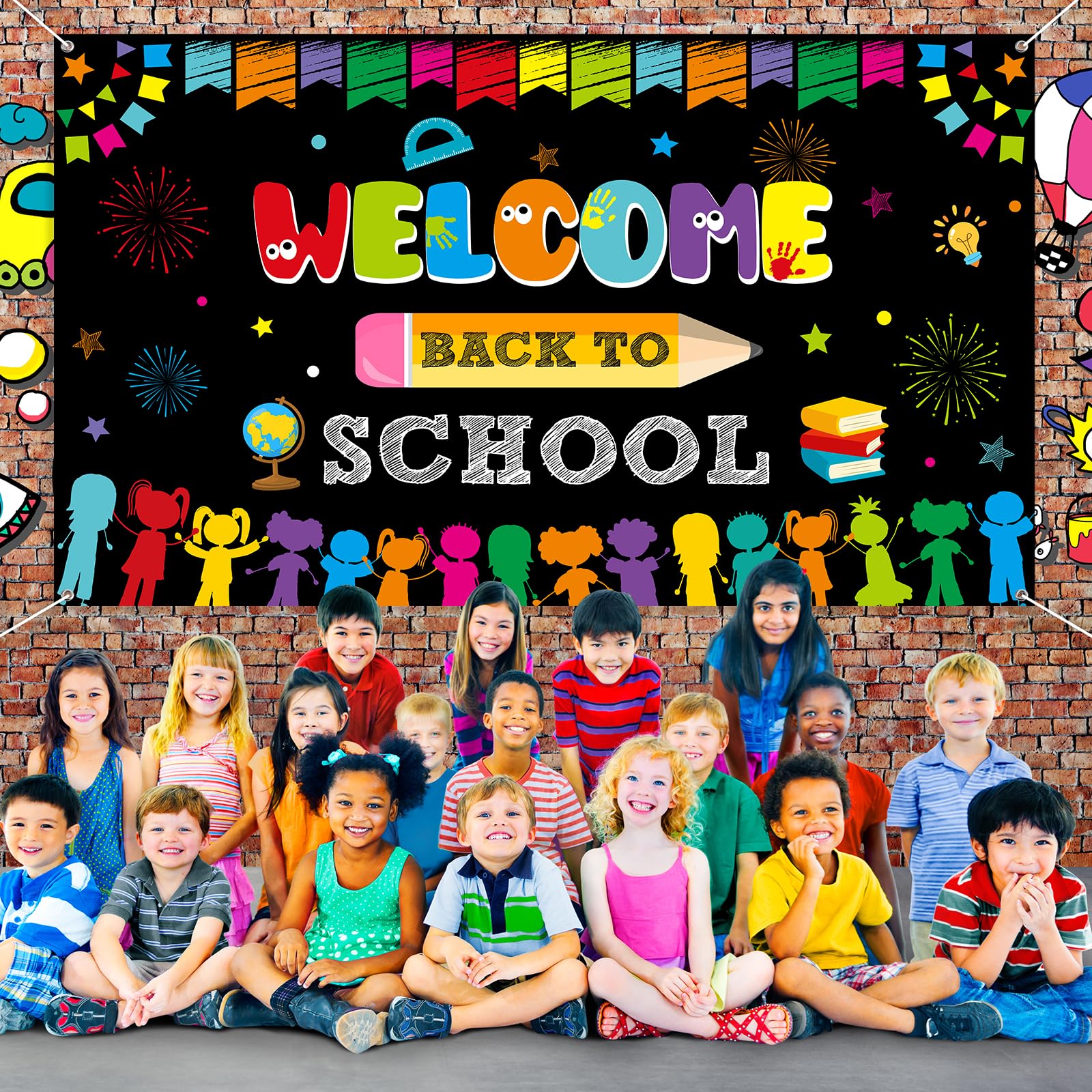 Welcome Back to School Backdrop Banner Decorations, Large Fabric Welcome Back to School Bulletin Board Decorations, Welcome Back to School Photo Booth Background Wall Decorations, 72.8 x 43.3 Inch