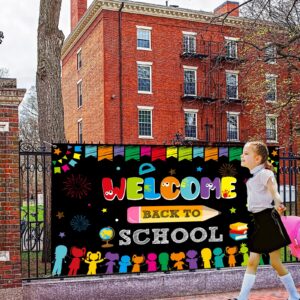 Welcome Back to School Backdrop Banner Decorations, Large Fabric Welcome Back to School Bulletin Board Decorations, Welcome Back to School Photo Booth Background Wall Decorations, 72.8 x 43.3 Inch