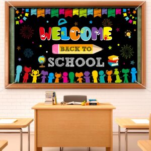 Welcome Back to School Backdrop Banner Decorations, Large Fabric Welcome Back to School Bulletin Board Decorations, Welcome Back to School Photo Booth Background Wall Decorations, 72.8 x 43.3 Inch