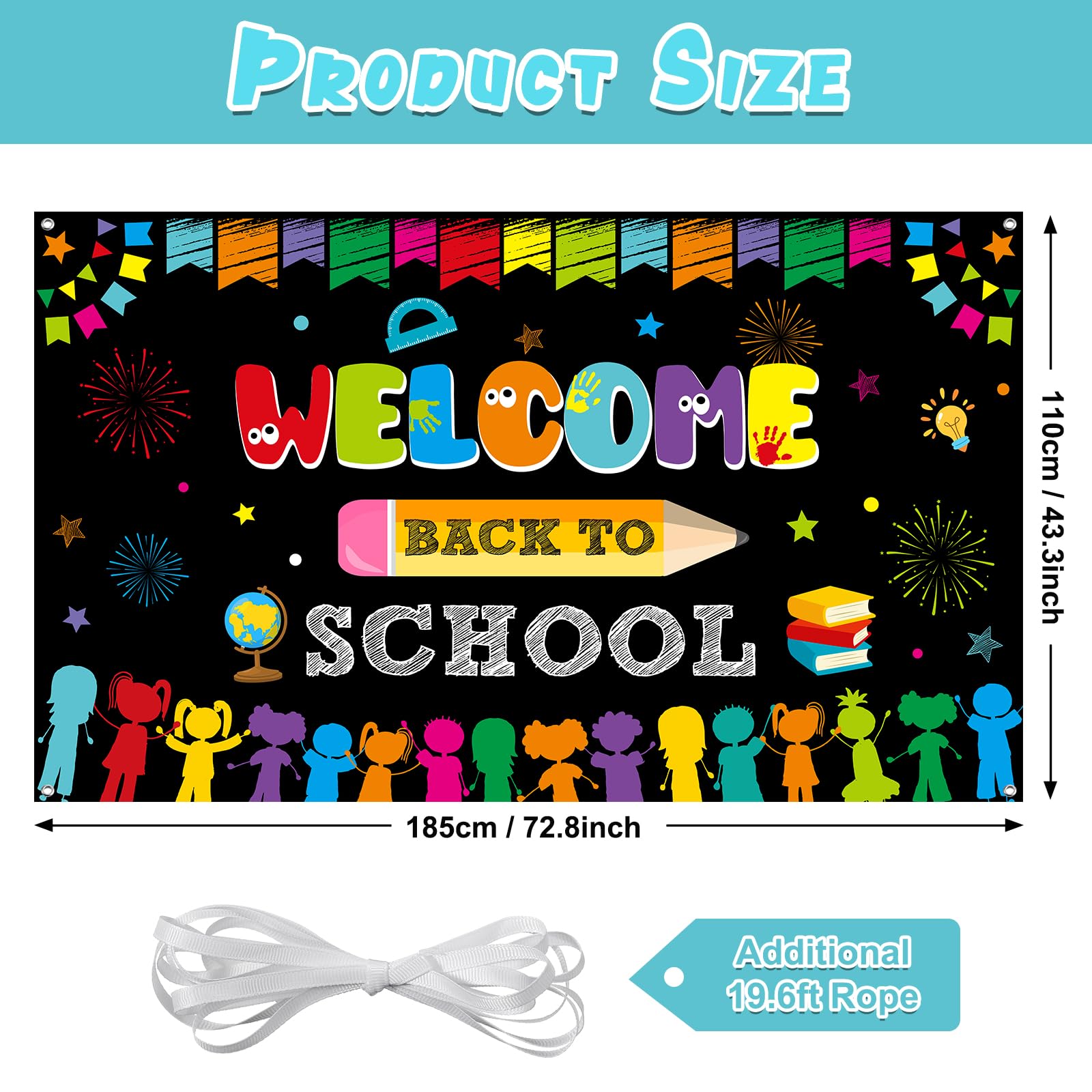 Welcome Back to School Backdrop Banner Decorations, Large Fabric Welcome Back to School Bulletin Board Decorations, Welcome Back to School Photo Booth Background Wall Decorations, 72.8 x 43.3 Inch