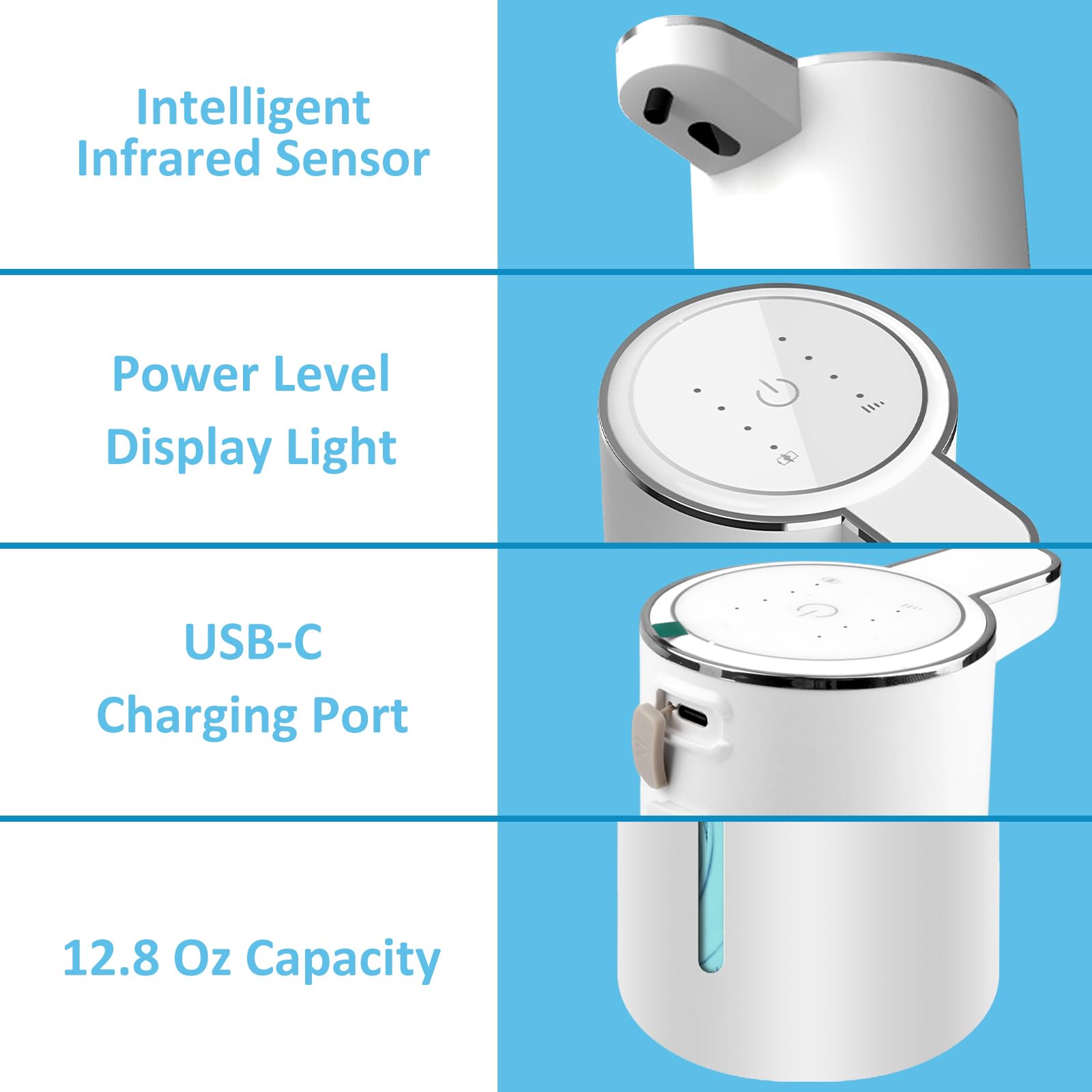 Automatic Sensor Liquid Soap Dispenser, Dmyond 12.8OZ Touchless Hand Soap Dispenser, Wall Mount Soap Dispenser for Bathroom Kitchen, 4 Gear Liquid Adjustable & USB Rechargeable