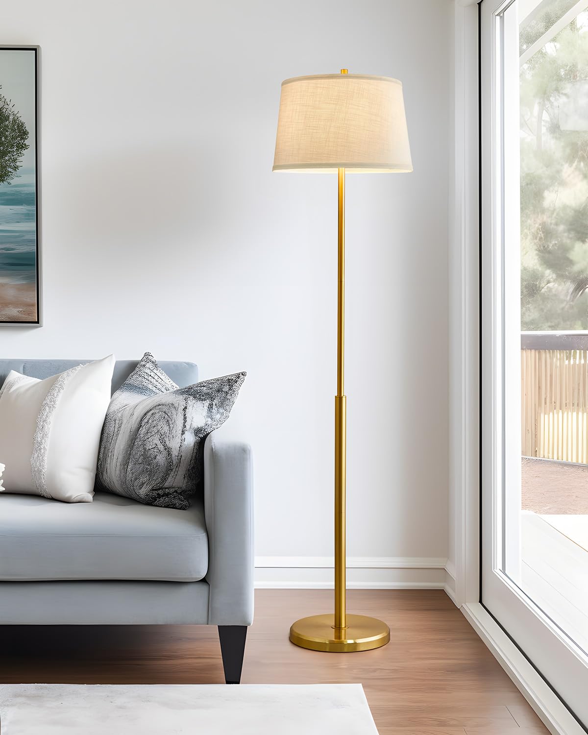 Oneach 61.75" Modern Floor Lamp for Living Room Tall Lamp for Bedroom Gold Floor Lamp with Rotary Switch Industrial Standing Lamp Floor Lamp for Nursery Study Room Office