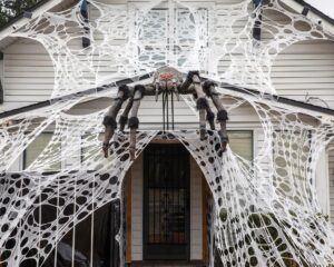 dualfun outdoor halloween decorations spider web, 450 sqft stretchy halloween spider web, beef netting roll spider web for halloween decor, haunted house (spiders not included)