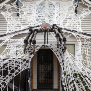 DUALFUN Outdoor Halloween Decorations Spider Web, 450 sqft Stretchy Halloween Spider Web, Beef Netting Roll Spider Web for Halloween Decor, Haunted House (Spiders Not Included)