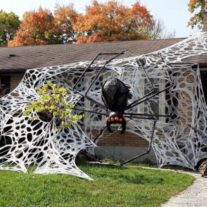 DUALFUN Outdoor Halloween Decorations Spider Web, 450 sqft Stretchy Halloween Spider Web, Beef Netting Roll Spider Web for Halloween Decor, Haunted House (Spiders Not Included)