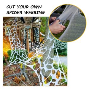 DUALFUN Outdoor Halloween Decorations Spider Web, 450 sqft Stretchy Halloween Spider Web, Beef Netting Roll Spider Web for Halloween Decor, Haunted House (Spiders Not Included)