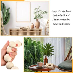 2 Pcs Large Wood Bead Garland with 1.57" Diameter Wood Beads and Tassel, Decorative Beads Boho Home Decor 40'' Long Oversized Wooden Beads Garland Table Decoration for Tiered Tray Wall (White)