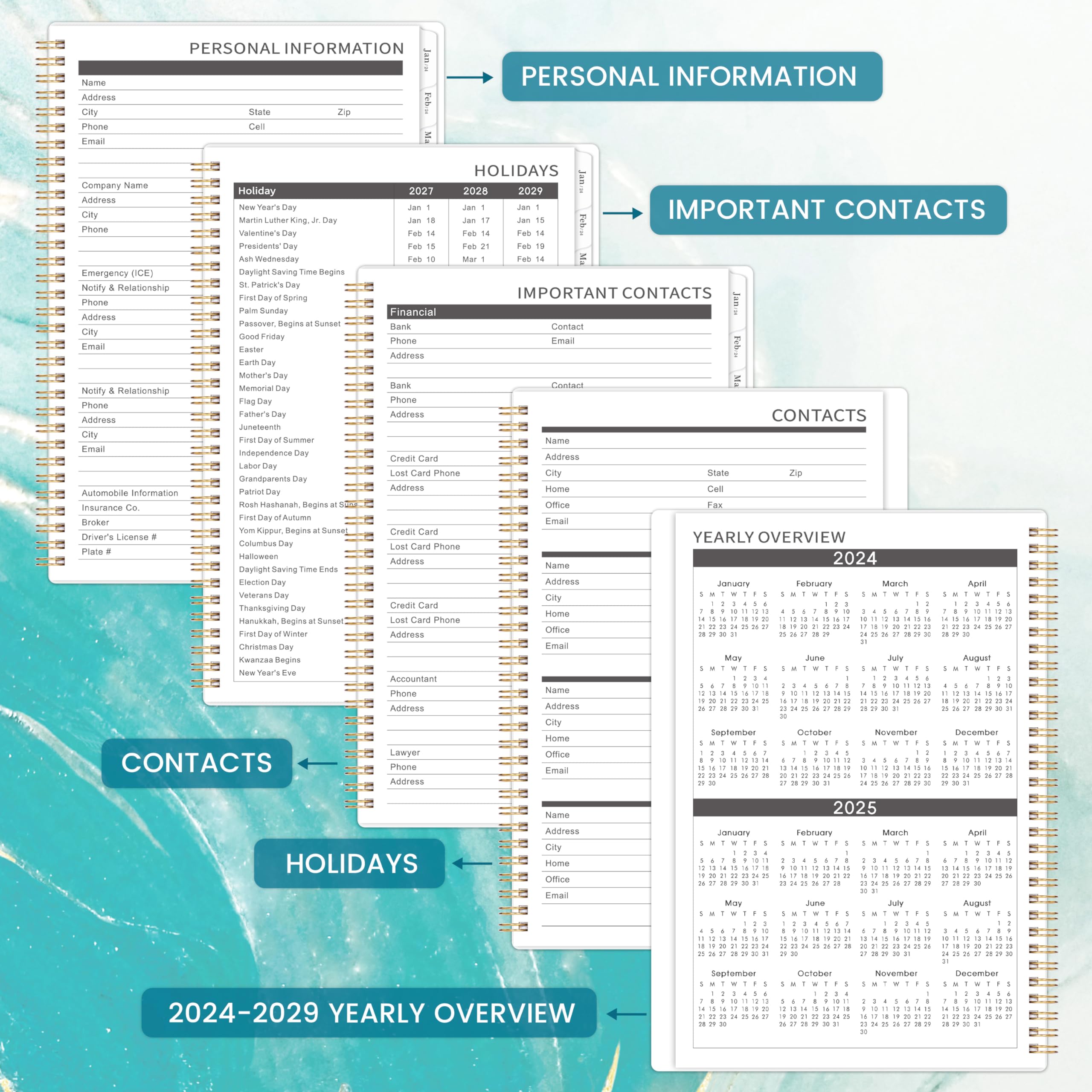 2024-2028 Monthly Planner - 4 Year Monthly Planner, Jul 2024 - Jun 2028, 48 Monthly Planner/Calendar, 9" x 11", Monthly Calendar 2024-2028, Monthly Tabs, Double-Side Pocket, Holidays