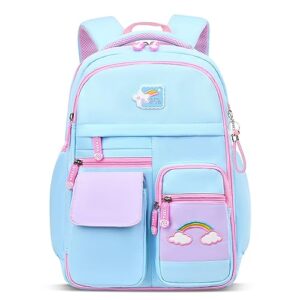 byxepa girls backpack, school kids backpacks for girls, cute book bag with compartments for girl kid students elementary school, kids' school bag, solid blue