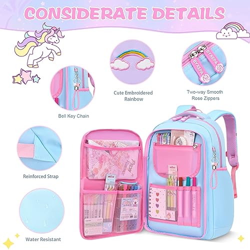 BYXEPA Girls Backpack, School Kids Backpacks for Girls, Cute Book Bag with Compartments for Girl Kid Students Elementary School, Kids' School Bag, Solid Blue