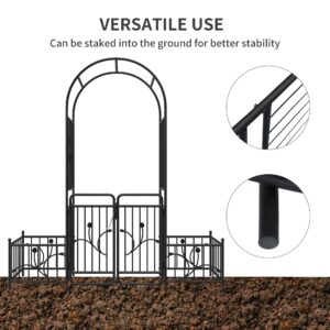 YITAHOME 87IN Garden Arbor with Gate, Metal Garden Arch with Side Planters, Arch Trellis for Garden