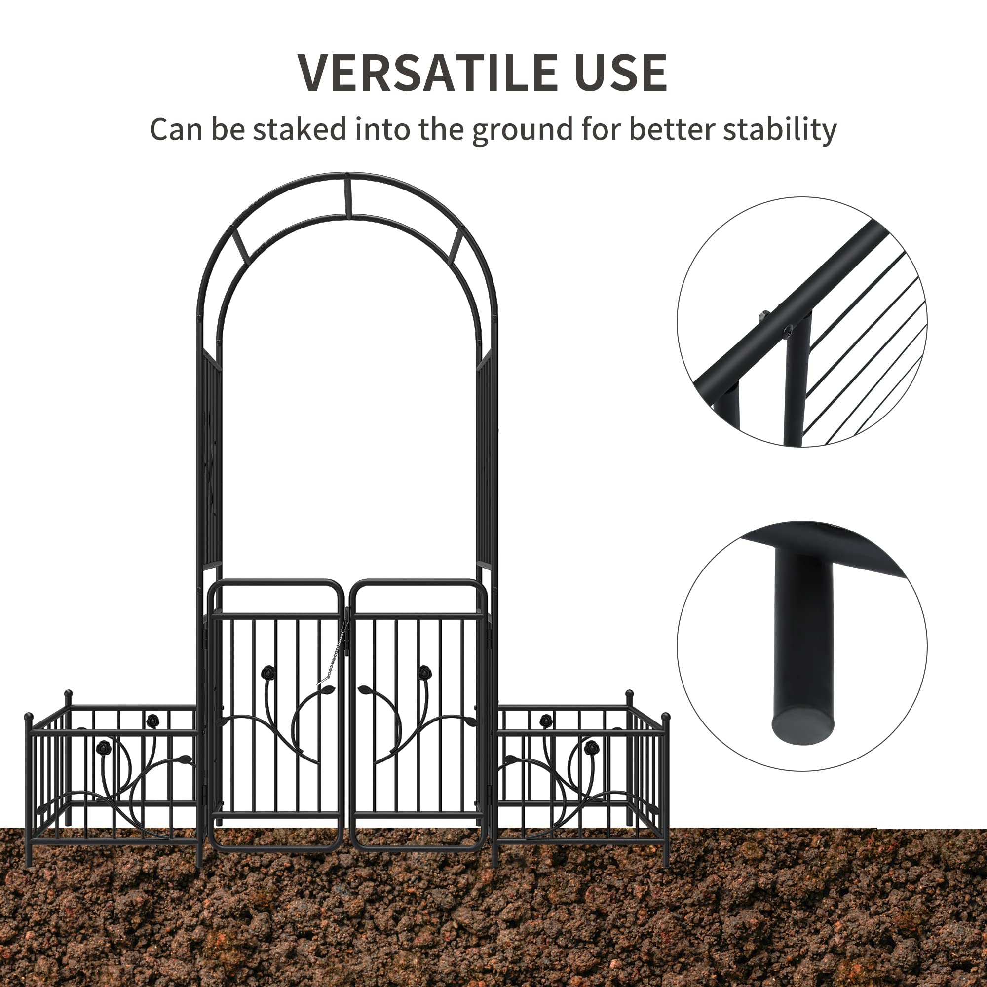 YITAHOME 87IN Garden Arbor with Gate, Metal Garden Arch with Side Planters, Arch Trellis for Garden