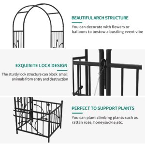 YITAHOME 87IN Garden Arbor with Gate, Metal Garden Arch with Side Planters, Arch Trellis for Garden