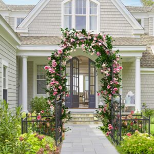 YITAHOME 87IN Garden Arbor with Gate, Metal Garden Arch with Side Planters, Arch Trellis for Garden