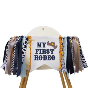 cowboy 1st birthday high chair banner,my first rodeo for kid’s boy baby shower, barnyard cow 1st birthday party highchair decoration cake smash, western cowboy backdrop garland for photo props