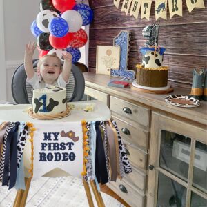 Cowboy 1st Birthday High Chair Banner,My First Rodeo For Kid’S Boy Baby Shower, Barnyard Cow 1st Birthday Party Highchair Decoration Cake Smash, Western Cowboy Backdrop Garland For Photo Props