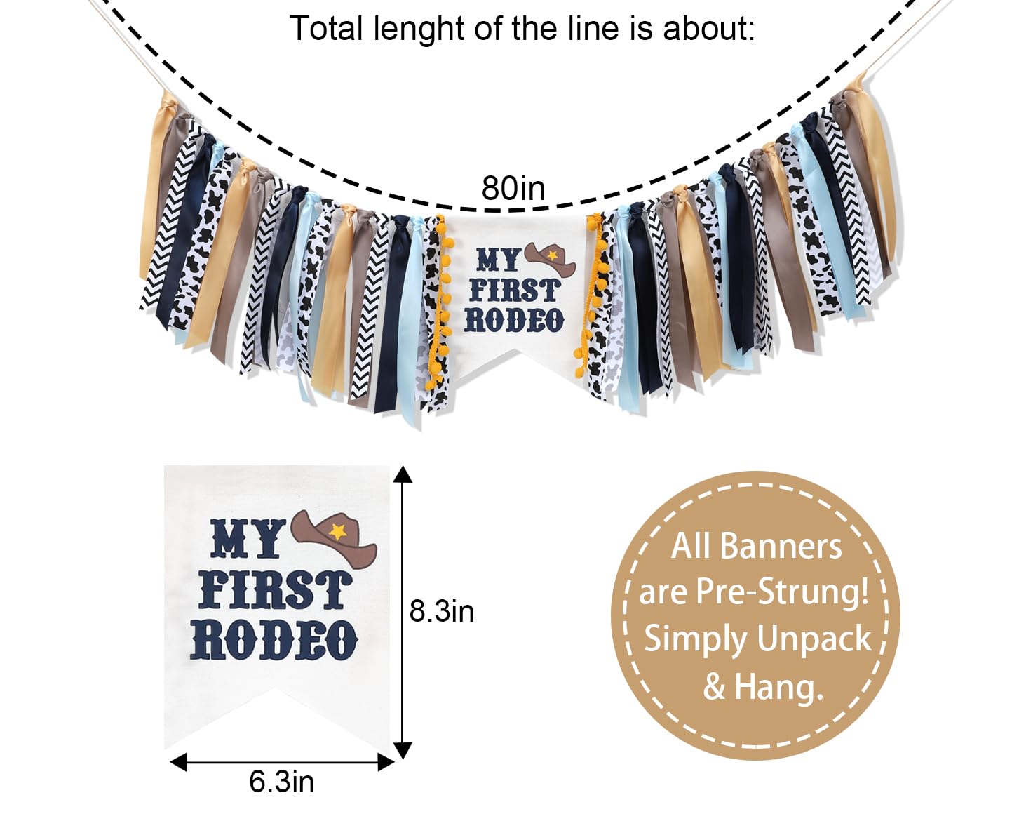 Cowboy 1st Birthday High Chair Banner,My First Rodeo For Kid’S Boy Baby Shower, Barnyard Cow 1st Birthday Party Highchair Decoration Cake Smash, Western Cowboy Backdrop Garland For Photo Props
