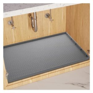 sdpeia waterproof under sink mat for kitchen and bathroom - protects cabinets from leaks 31 x 22 inches kitchen cabinet liner (grey)