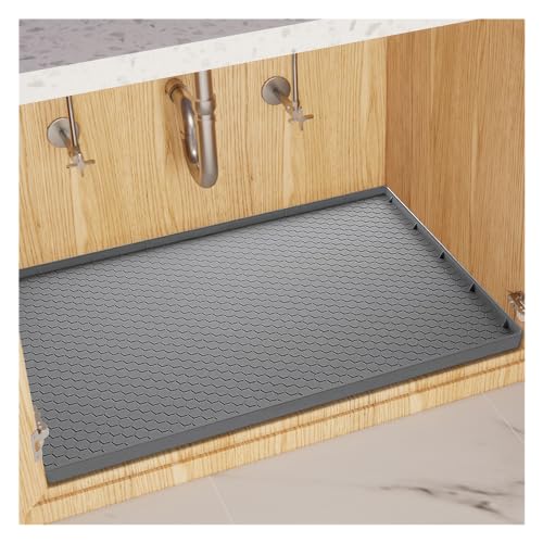 Sdpeia Waterproof Under Sink Mat for Kitchen and Bathroom - Protects Cabinets from Leaks 31 x 22 inches Kitchen Cabinet Liner (Grey)