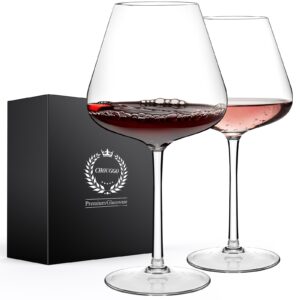 chouggo super large 28oz wine glasses set of 2, hand blown crystal red wine or white wine burgundy glass, hand crafted by artisans - gifts for women, men, wedding, anniversary, christmas, birthday