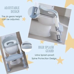 Potty Training Toilet Seat with Step Stool Ladder for kids and baby Adjustable Toddler Toilet Training Seat with Soft Not-Cold Padded Seat Safe Handles and Non-Slip Wide Steps, Ivory Grey for Kids